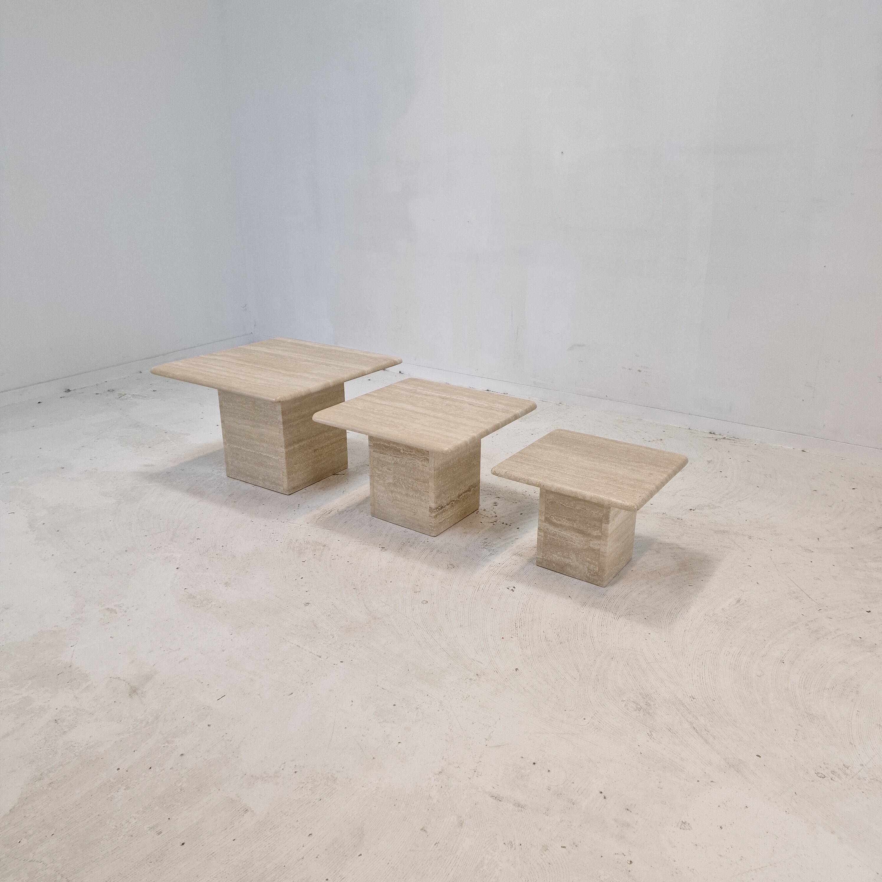 Set of 3 italian travertine coffee or side tables, 1980s