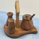 elegant table servant for condiment in olive wood, vintage