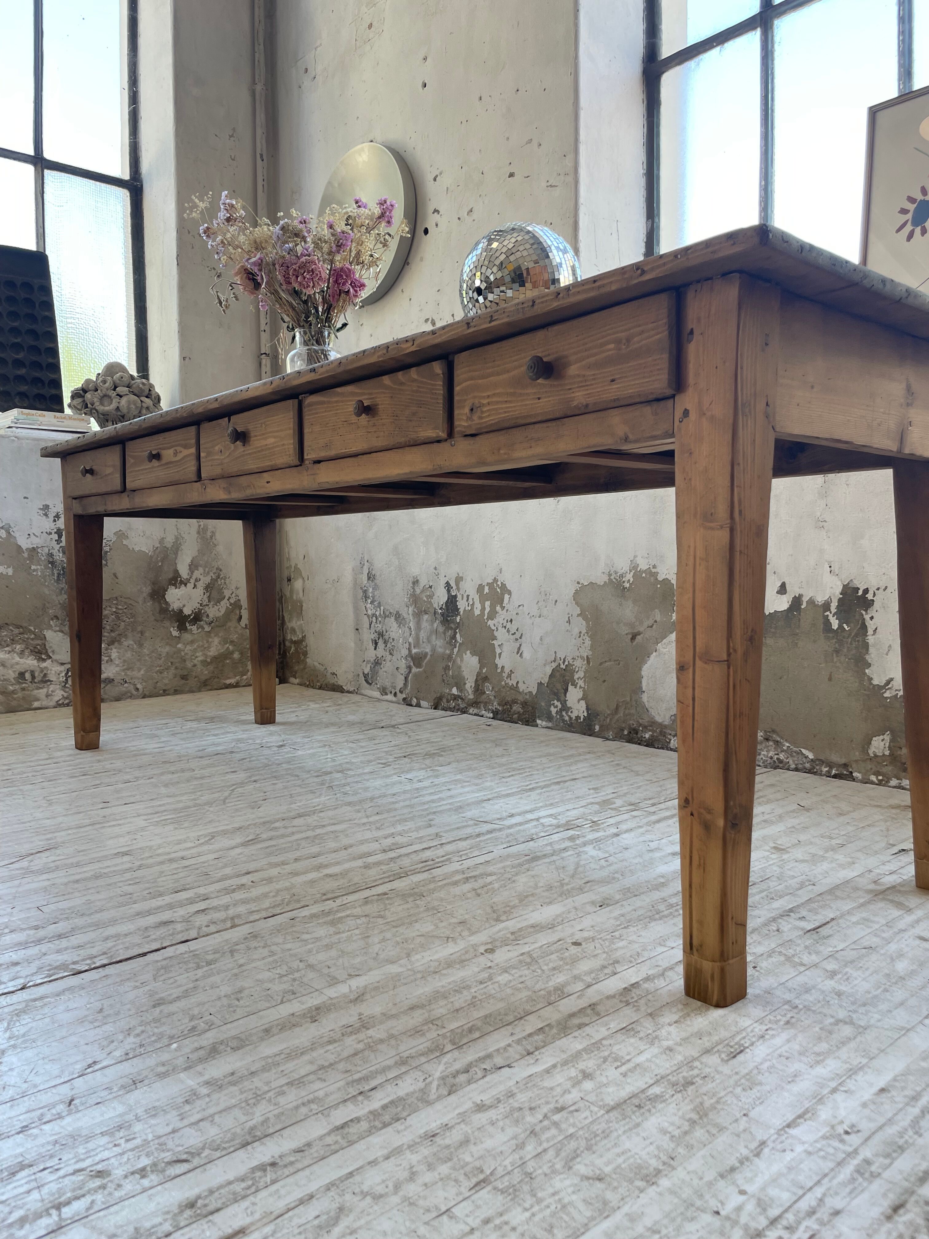 Farmhouse table pine multi-drawers