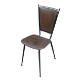 Scandinavian petal chair in brown leather and black metal 1960