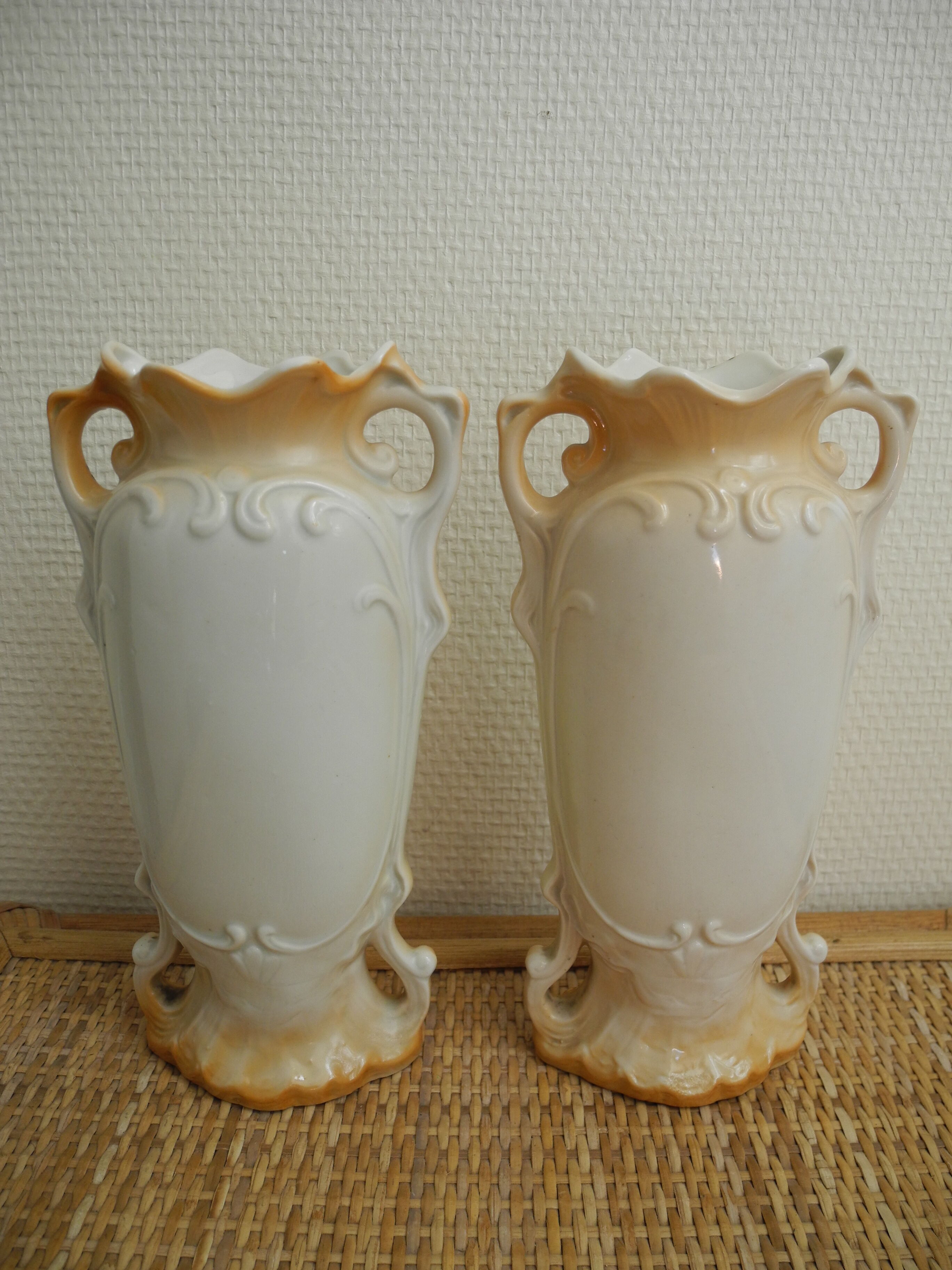 Pair of antique shabby chic decorative vases