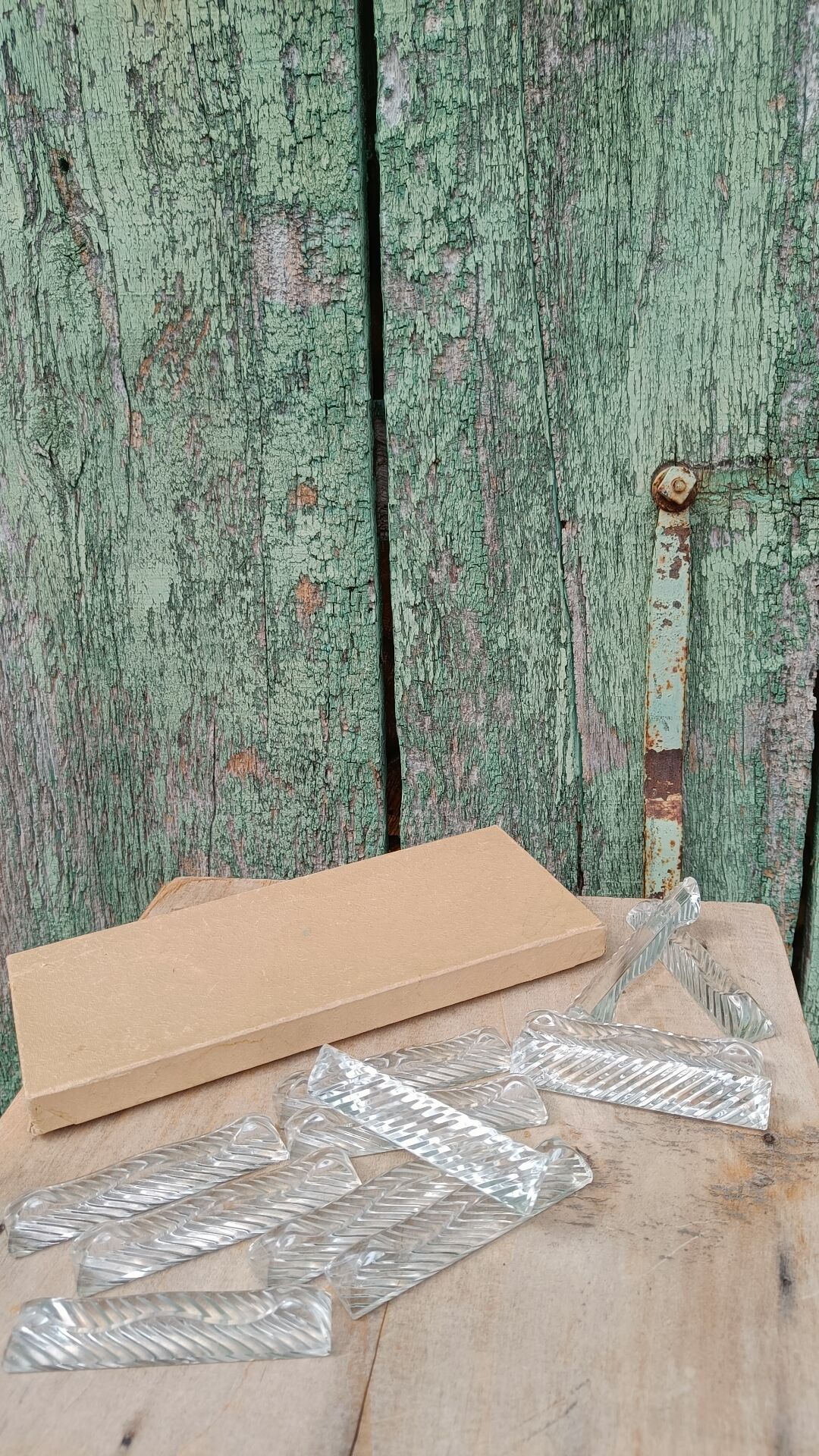 Lot de 12 porte-couteaux doubles vintage en cristal avec boîte