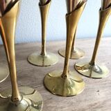 6 flûtes à champagne en laiton doré