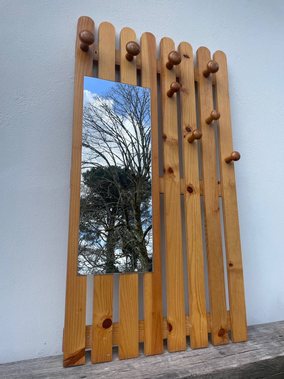 Pine mirror coat rack 1980