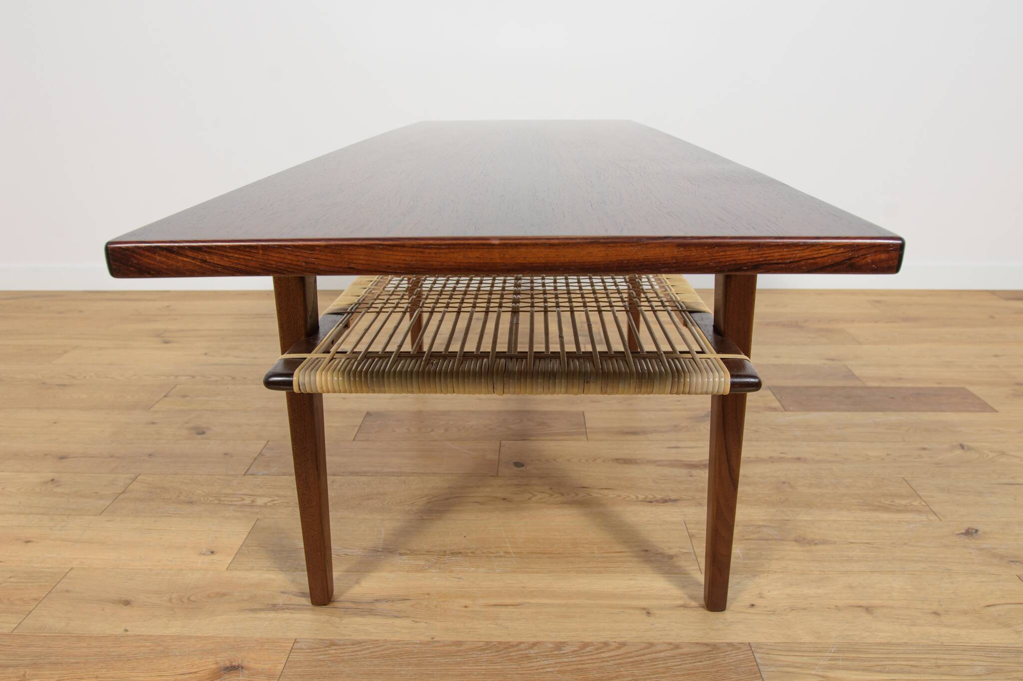 Mid-Century Rosewood & Rattan Coffee Table, 1960s
