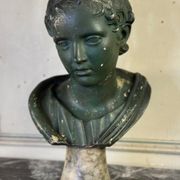 Young Boy, Plaster Bust with Green Patina, Circa 1900