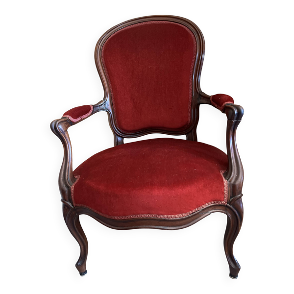 Fauteuil Bergère style Napoléon III en bois et velours bordeaux