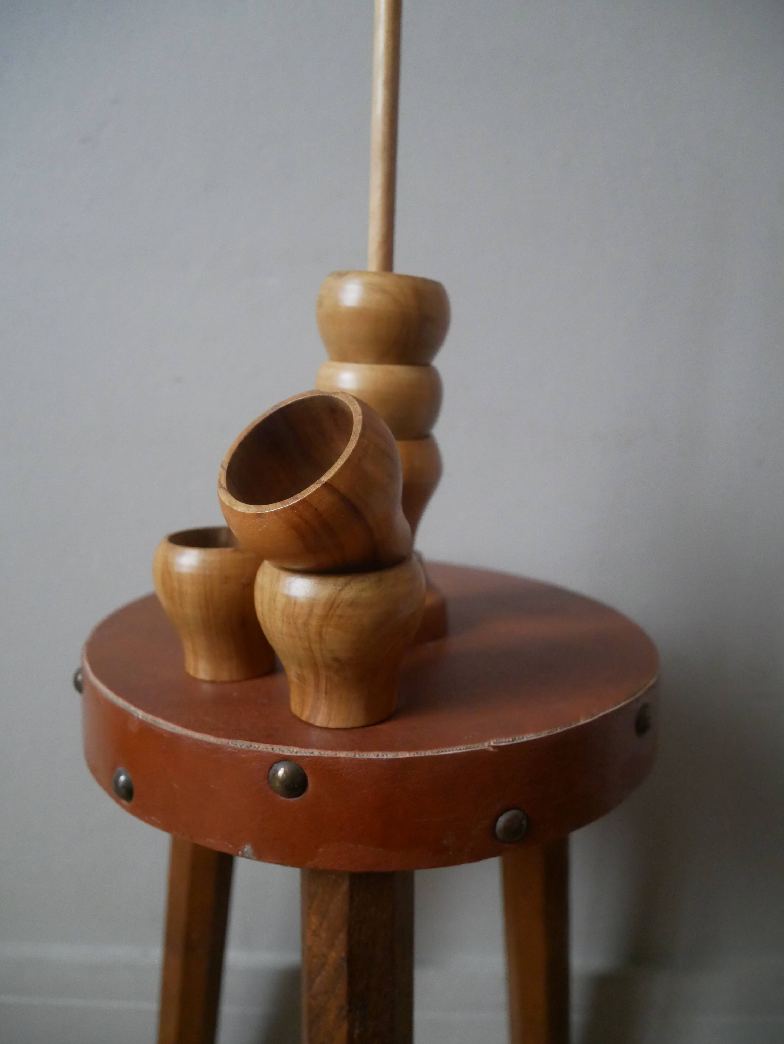 Set of six handmade olive wood egg cups