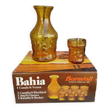 Ancien service a orangeade bahia verre moulé pichet + 6 verres vintage