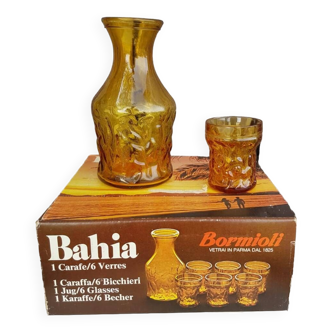 Old orangeade service bahia molded glass pitcher + 6 vintage glasses