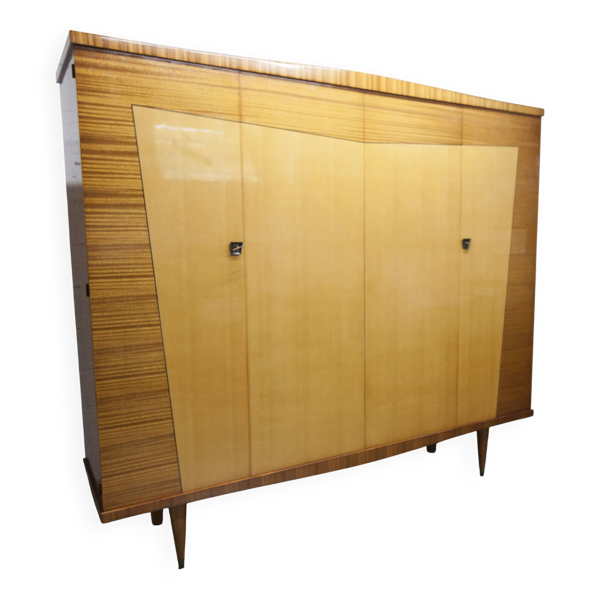 Armoire 1960 scandinave bois blond vernis atypique 4 portes 3