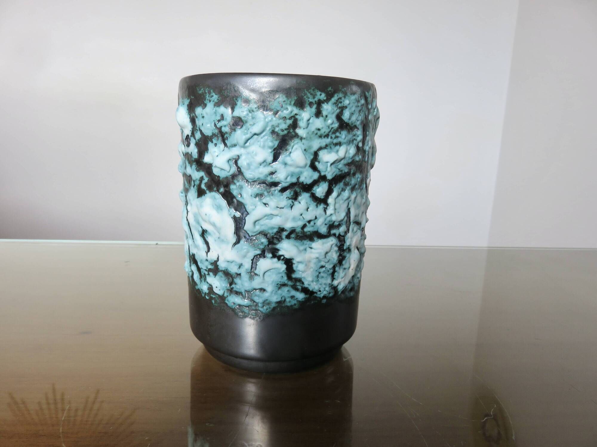 Lamp creations "LUC VALLAURIS" in black and blue fat lava ceramic, 1950.