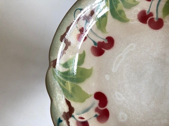 Plate mounted compotier with fruit iron earth with cherry decoration 1930