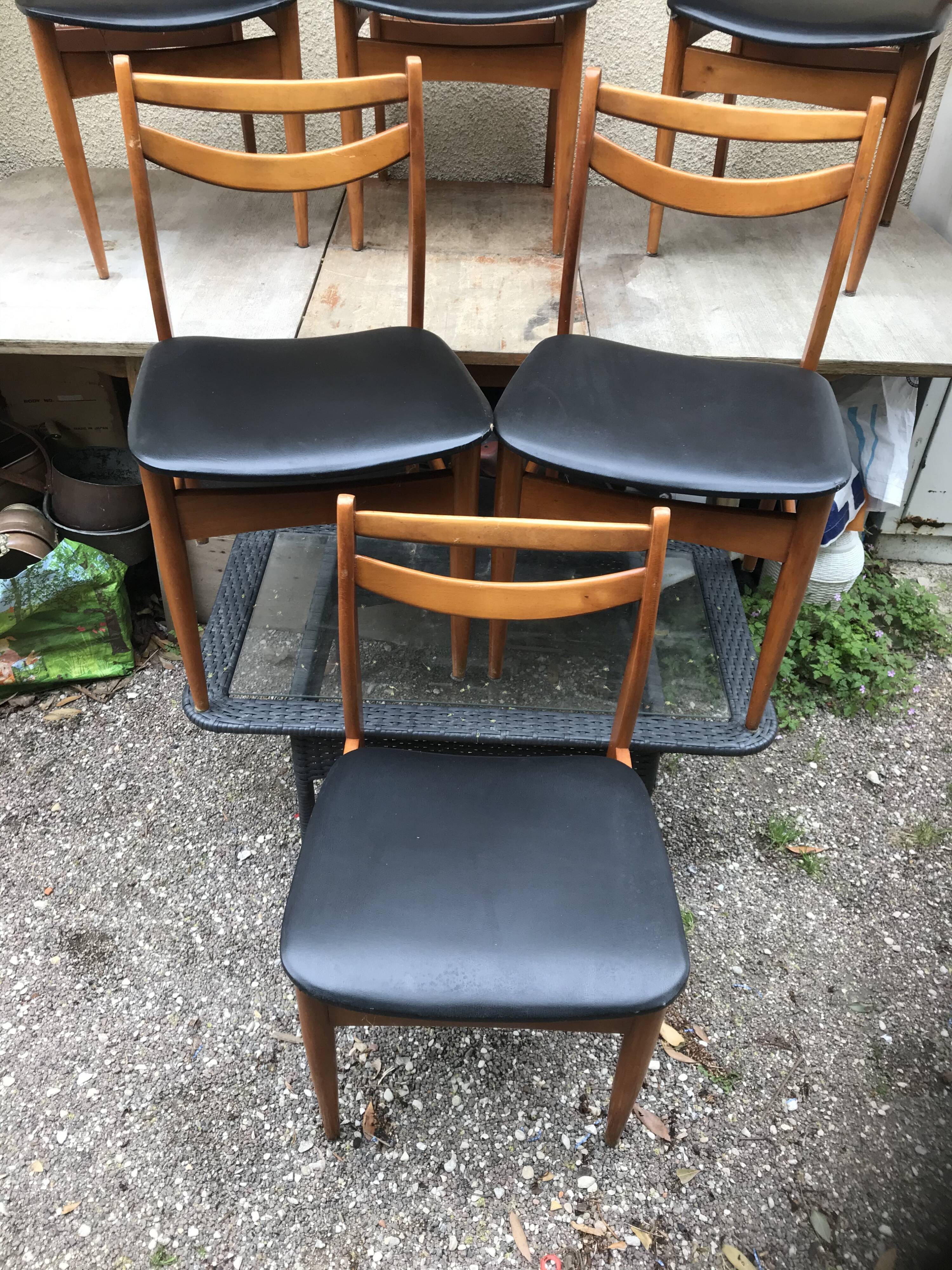 Series of 4 Old Scandinavian Chairs Wood Teck - Skai Skaï Black Vintage