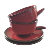 Pair of red cups and saucers