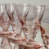 6 small Art Deco pink glasses 6 cl