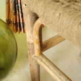 Tabouret bambou et corde artisanal vintage