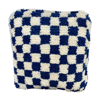 Blue checkered berber pouf