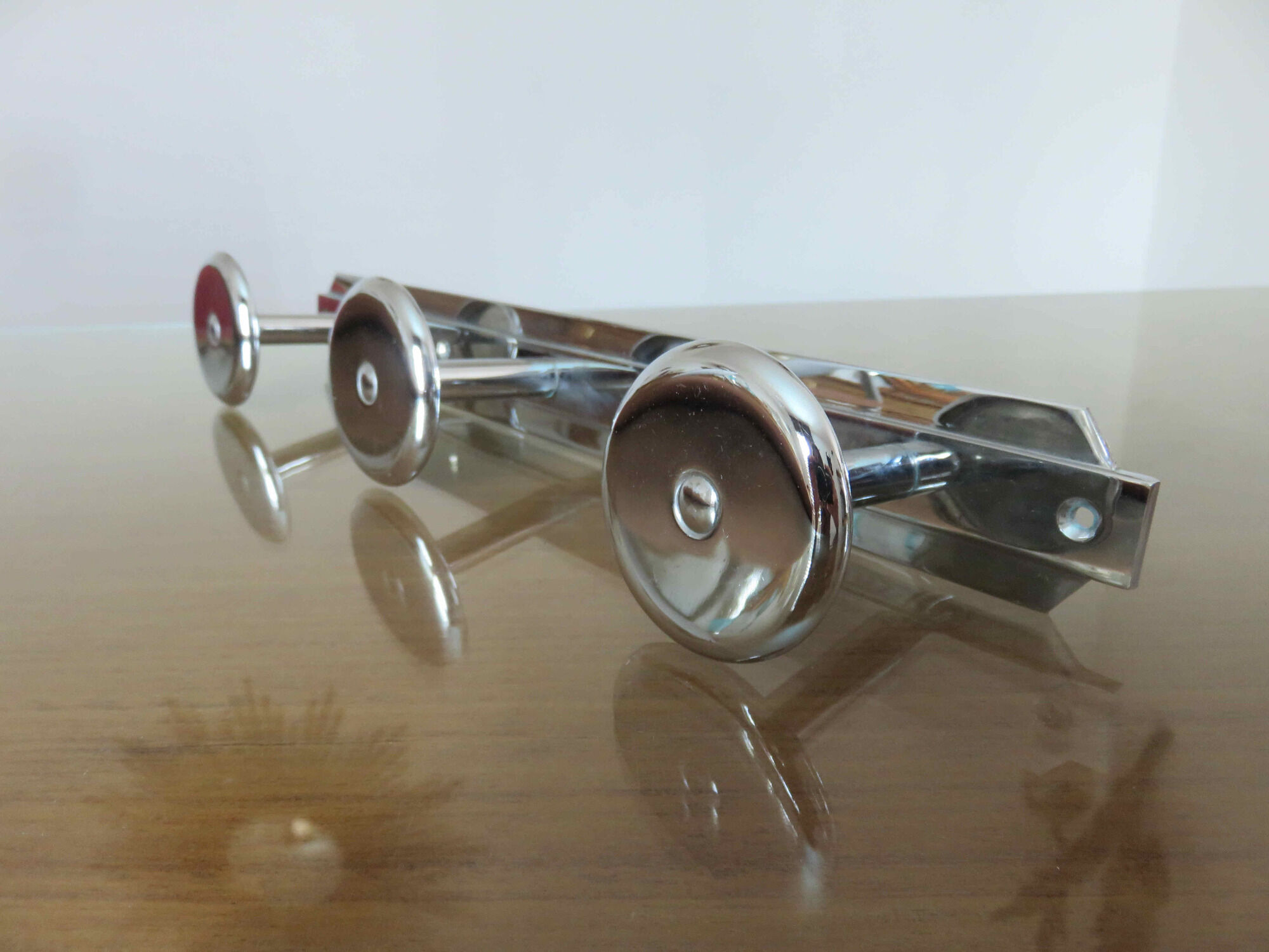 Coat rack in nickel-plated brass, 3 hooks art deco years 40 50