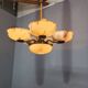 1940s Czech Art Deco Brass Opaline Glass Chandelier