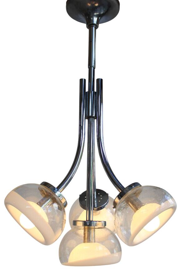 Lustre à quatre bras en verre de Murano chromé de Gaetano Sciolari, années 1970