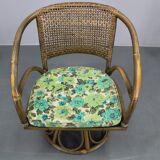1980s Set of Four Rattan Armchairs with Fabric Pillows