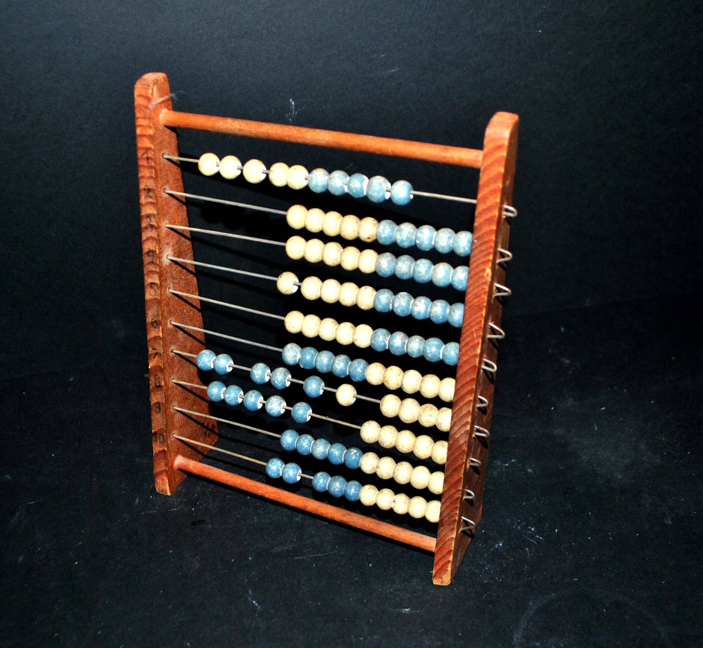 Vintage wooden school abacus - counting board unit tens in pearl school 1960-70