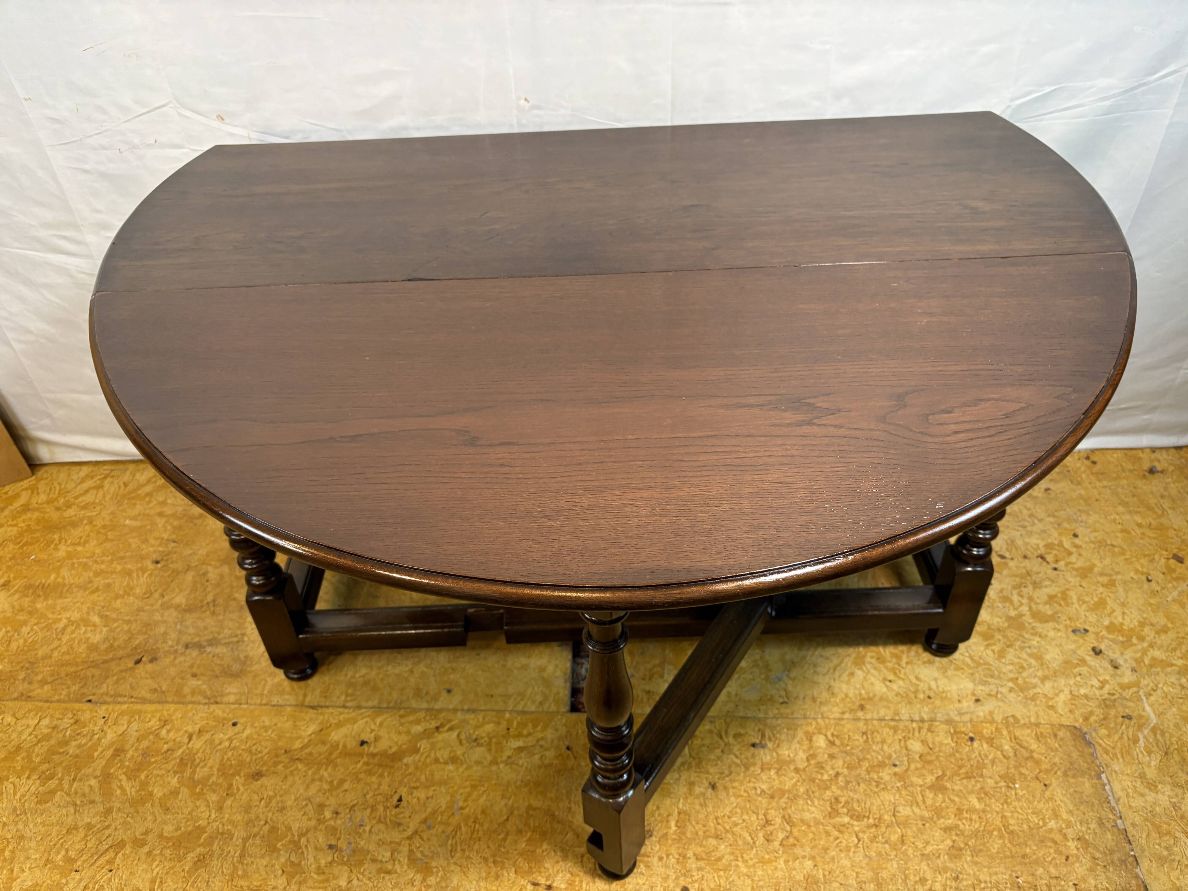 Jacobean Revival Solid Oak Gate Leg Drop Leaf Table 1900 English Antique