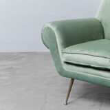 Gigi Radice minotti green velvet armchair from the 1950s vintage modern design
