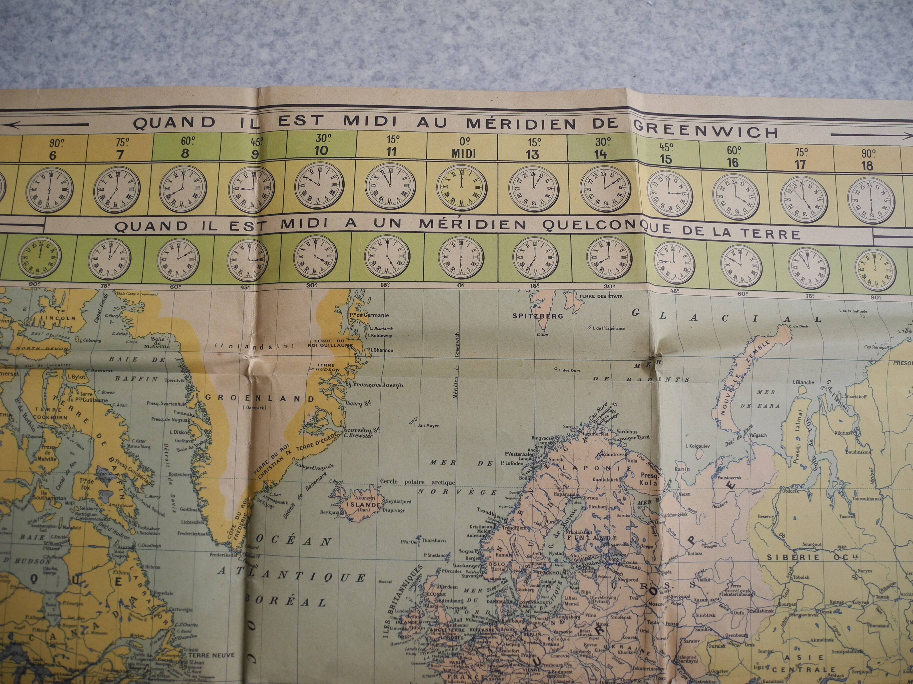 Planisphere map time zones blondel paris old french map time zone 30s