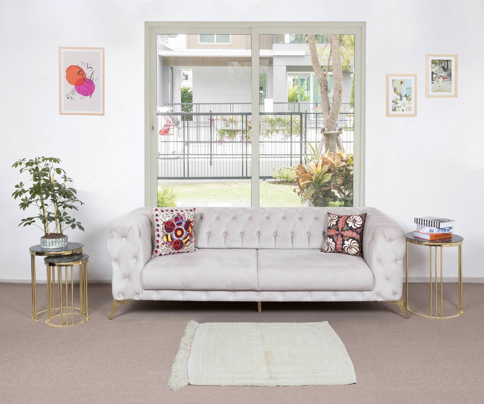Vintage Minimalist Turkish Tulu Accent Rug Made of Natural Beige Wool