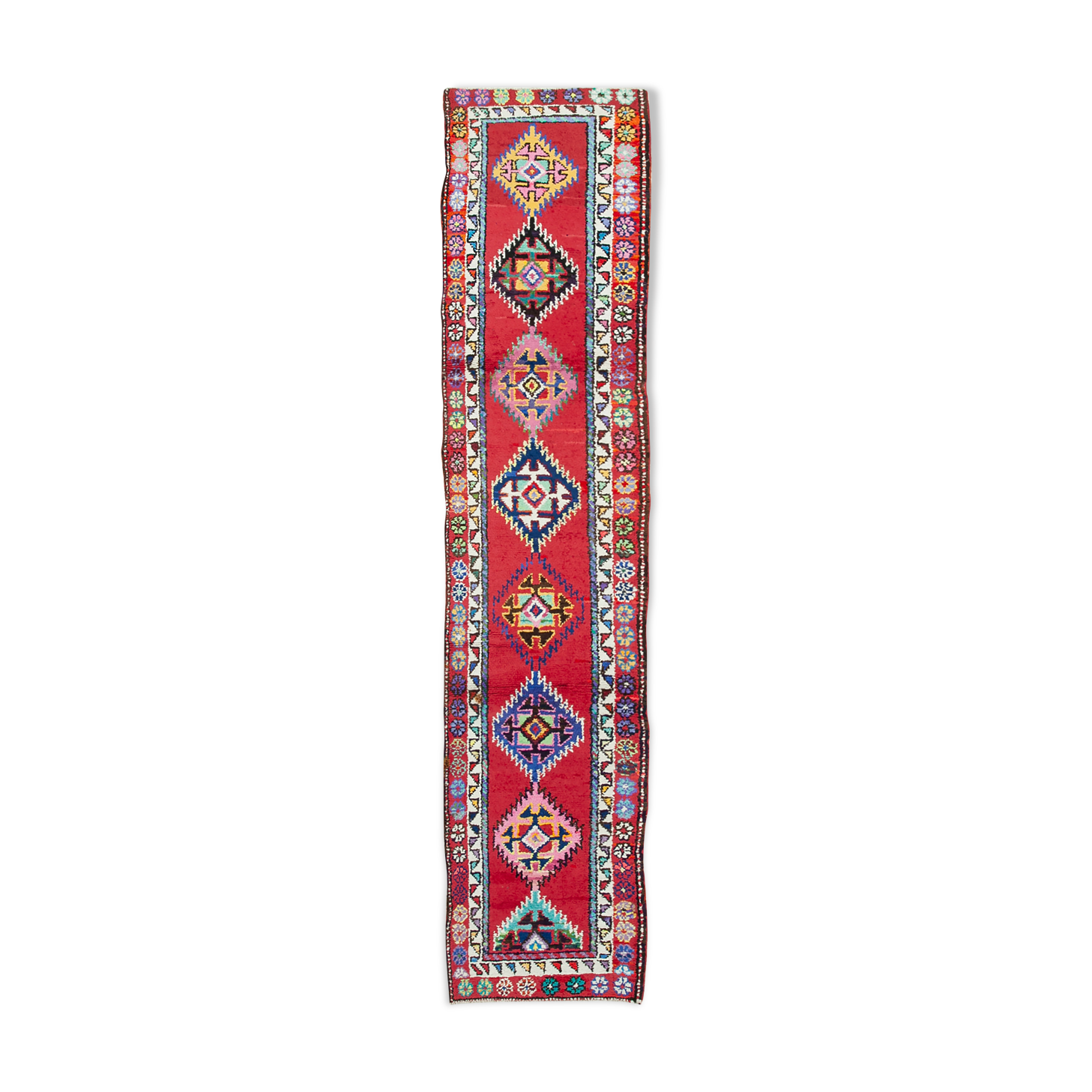 Handwoven decorative anatolian red runner carpet 87 cm x 395 cm