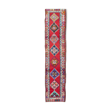 Handwoven decorative anatolian red runner carpet 87 cm x 395 cm