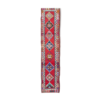 Handwoven decorative anatolian red runner carpet 87 cm x 395 cm