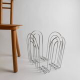 Vintage chrome-plated metal basket in Space Age 1980s design – silver storage for magazines, throws, 37x42x34 cm