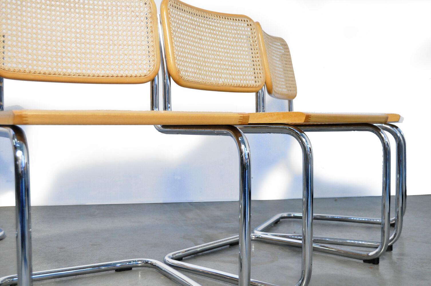 Six Cesca tubular frame cantilever dining chairs by Fasem, Italy 1999