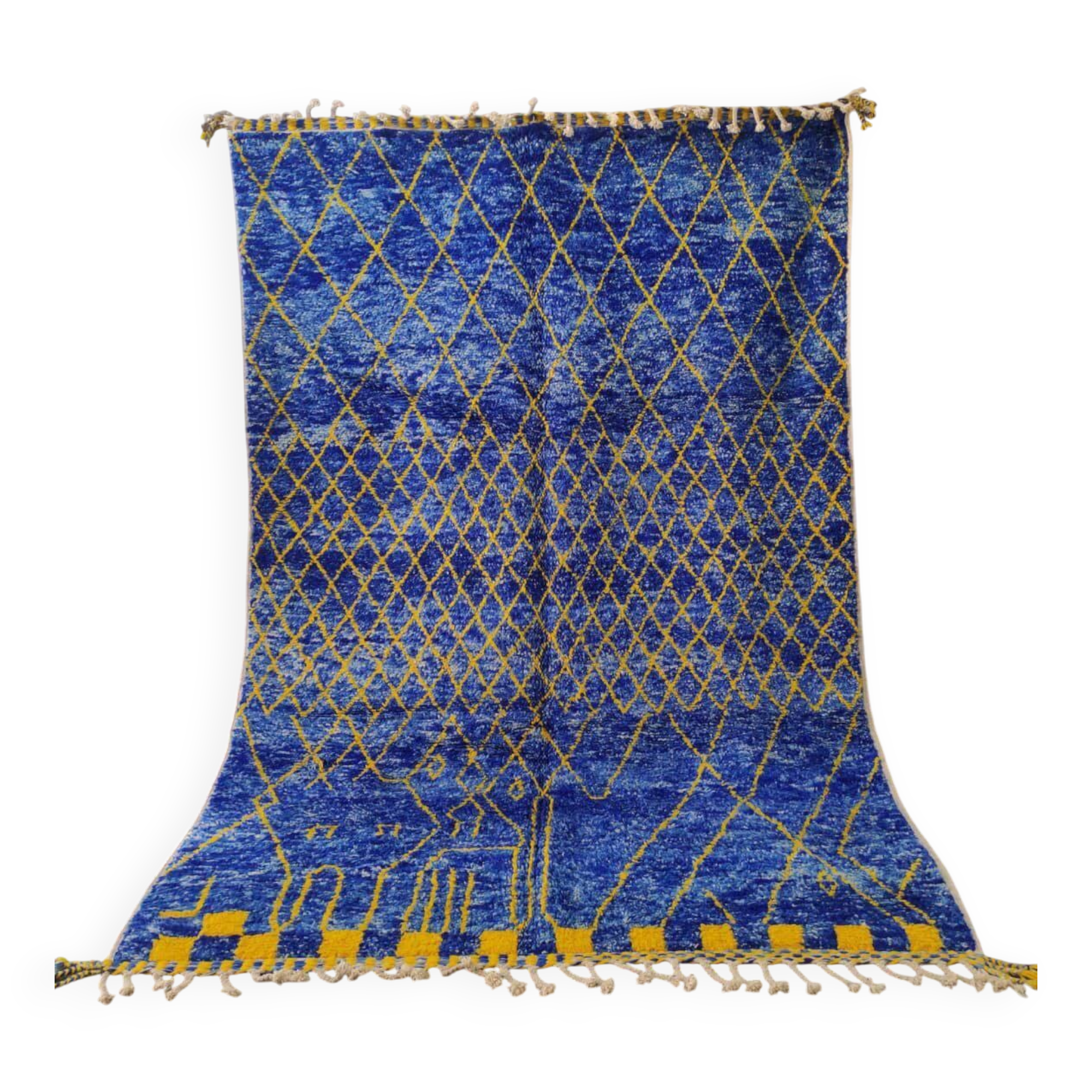 Large Blue and Yellow Moroccan Rug with Diamond Pattern 300x200cm