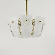 J.T. Kalmar Petite curved suspension basket, brass and glass, Austria, 1950s