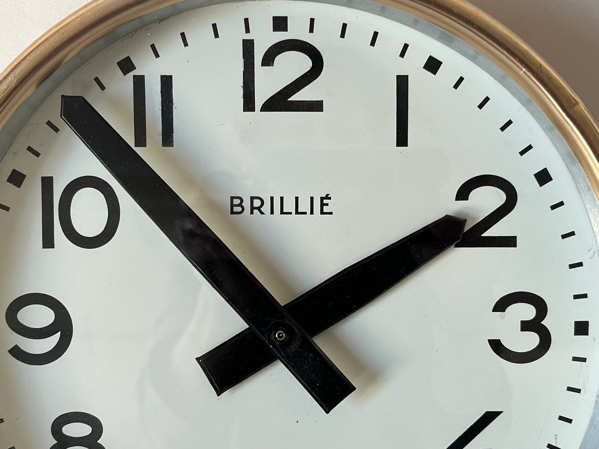 Gilded wall clock Brillié gold industrial pendulum station factory workshop 1960 26 cm