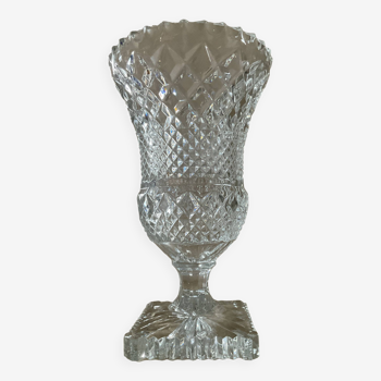 Vintage vase on foot in chiseled crystal