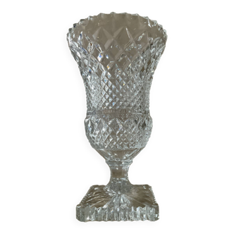 Vintage vase on foot in chiseled crystal