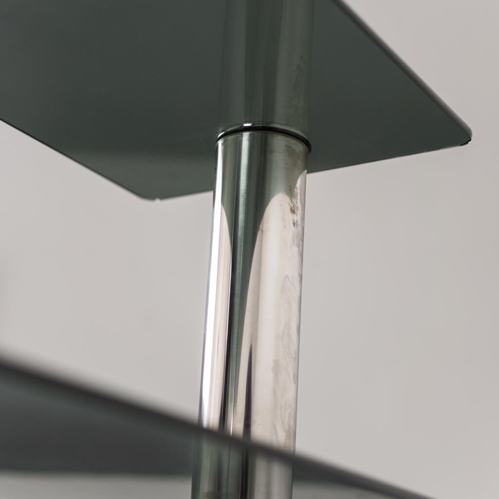 Console table in chromed steel and smoked glass of the 70s vintage