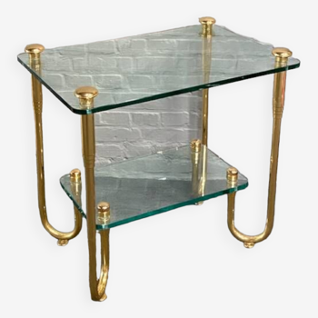 Hollywood regency gold plated & glass side table