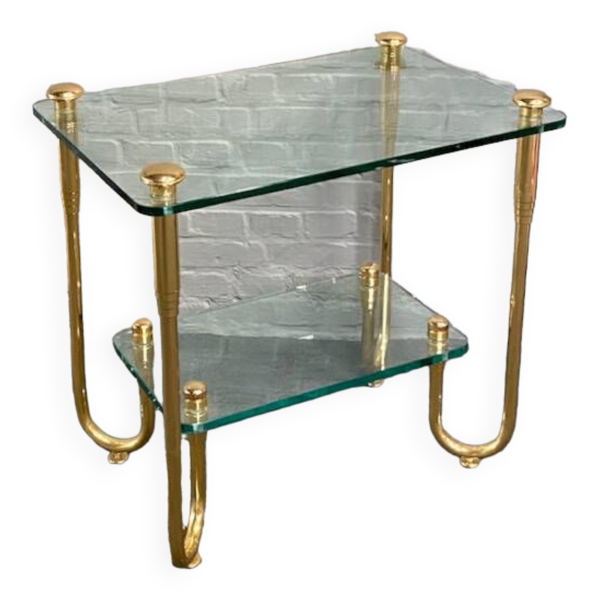Table d'appoint plaquée or et verre hollywood regency
