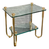Hollywood regency gold plated & glass side table