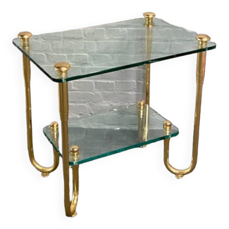 Hollywood regency gold plated & glass side table