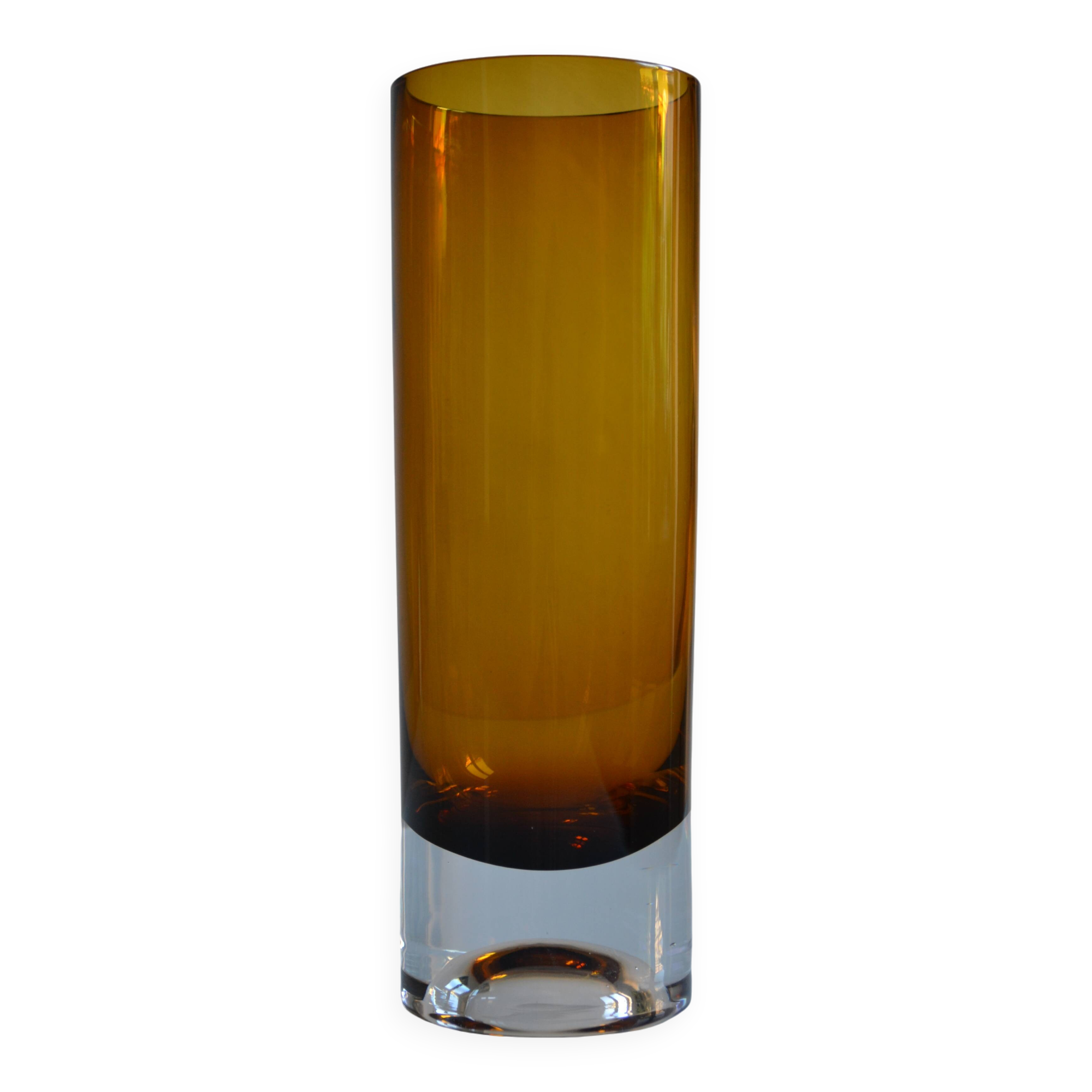Vintage 70s 1970s roll vase, two-tone amber blown glass