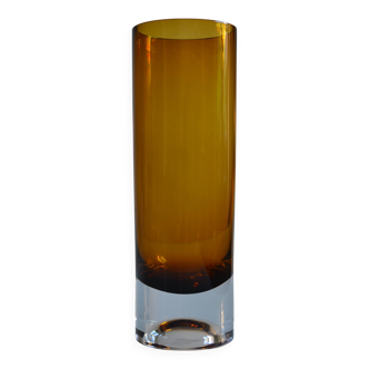 Vase rouleau vintage 70 1970 verre soufflé bicolore ambré
