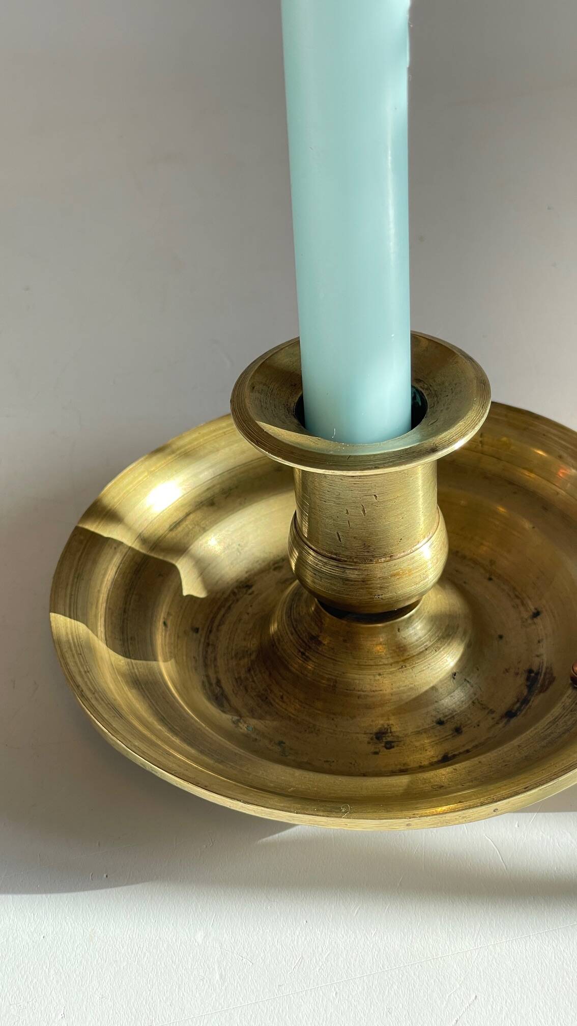Antique solid bronze hand candlestick