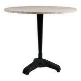 Vintage travertine bistro/dining table, solid metal base. (A)